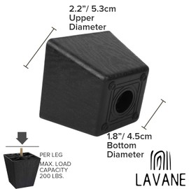 La Vane 2 inch Plastic Furniture Legs, Set of 4 Mid Century Modern Square Pyramid Replacement Bun Feet with Pre-Drilled M8 5/16 Inch Bolt & Mounting Plate for Sofa Couch Cabinet Loveseats Ottoman