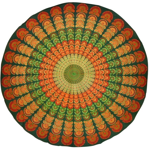 India Arts Sanganeer Print Round Tablecloth 72" Cotton Dark Green