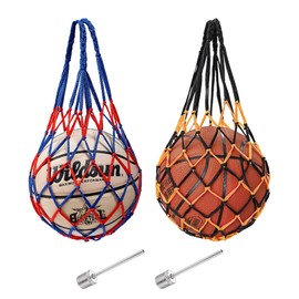 afhgdjr Pack of 2 ball net, ball net, 1 ball, football net, ball bag, basketball net, can hold 1 ball, 2 air pump needles, suitable for storing basketball, football and volleyball