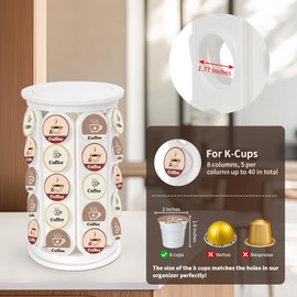SAVORLIVING Coffee Pod Carousel Compatible with K-Cup Pods, K Cup Holder Holds 40 Coffee Capsule, New Modern Design for Home Kitchen Office Countertop or Coffees Station Organizer, Detachable