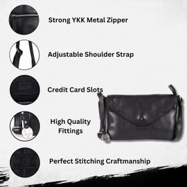 VILENCA HOLLAND Genuine Italian Leather Small Crossbody Sling Bag RFID Protected Trendy Casual Office with Adjustable Strap, Black, Small