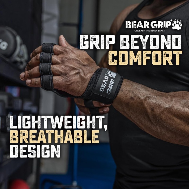BEAR GRIP - Open Workout Gloves for Crossfit, Bodybuilding, callisthenics,