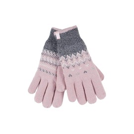 HEAT HOLDERS - Ladies Cute Striped Fairisle Warm Knitted Fleece Lined Winter Thermal Gloves (S/M, Coral (Trondheim))