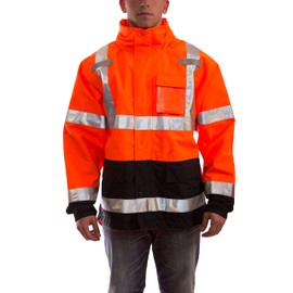 Tingley Standard Icon High Visibility Jacket with Attached Hood, Fluorescent Orange-red/Black, Small