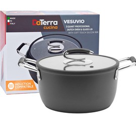 DaTerra Cucina - 5 Qt Nonstick Ceramic Dutch Oven Pot with Lid – Lightweight Nonstick Pot with Dual Handles, Perfect for Soup, Pasta, Sautéing, Searing, Induction & Stovetop Safe - Black
