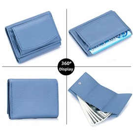 Mudono Small Wallet for Women Genuine Leather RFID Blocking Card Holder Minimalist Tri-fold Cash Wallet with Snap Coin Pouch