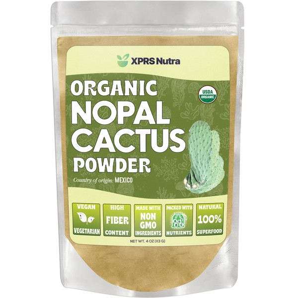 XPRS Nutra Organic Nopal Cactus Powder - Prickly Pear Supplement Nopal Powder from Mexico - High in Dietary Fiber, Calcium and Vitamin C - Nopal Powder Superfood for Digestion (4 oz)