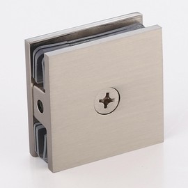 NovaNectar Brass Glass Clamp, Hole-in-Glass Fixed Panel U-Clamp,Square Screen Door Hardware for Bathroom,for 5/16" to 1/2" (8 to 12 mm) Tempered Glass (Brushed Nickel)