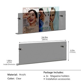 JOTNGDJBN 2-Pack Acrylic Magazine Holder - 24 Inch Clear Wall Mounted Floating Bookshelf for Brochures, Records & Books, Modern Storage Rack for Office, Living Room, Waiting Room (Black, 24 Inch)