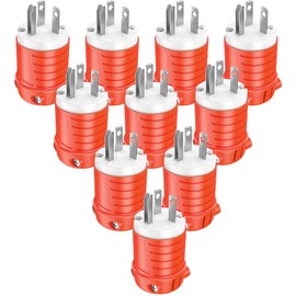 20 Amp 110V Male Plug End 120 Volt Cord Cap NEMA 5-20P 3-Prong Straight Blade Repair Plug for 10AWG Extension Cord End Replacement ETL Listed Orange-Tinted Red 10-Pack