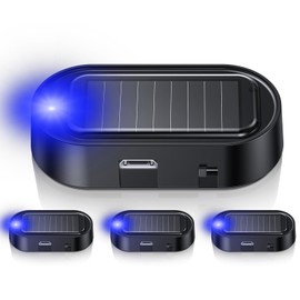 4PC Car Solar Power Simulated Dummy Alarm, Vehicle Security Anti-Theft LED Flashing Fake Lamp with Light Sensor, Car Alarm Light for SUV, RV, Truck (Blue)