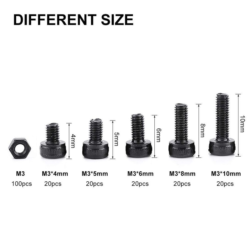 280Pcs M3 Machine Screw with Box, Black Color Grade 12.9