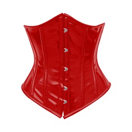 OH WEARS Women Black Pvc Basque and Corsets Underbust Waist Training Corset Black Vinyl Shapwear With Tight Lace up Plus Size Corset Steel Boned Waist Cincher (UK, Alpha, 5XL, Regular, Regular, Red)