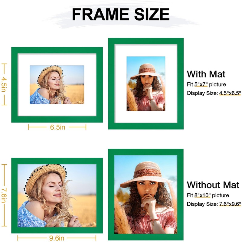 Vittanly 8x10 Picture Frame, Display Pictures 5x7 with Mat or