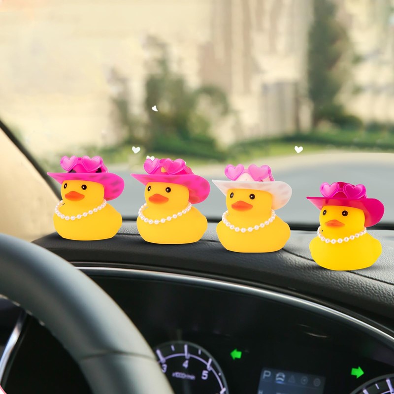 wonuu Car Dashboard Pink Cowboy Hat Rubber Ducks, Decorations Duck