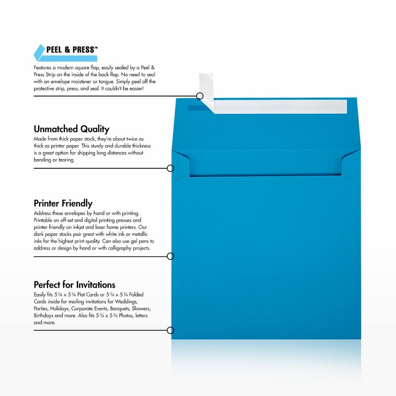 6 x 6 Square Envelopes - Pool Blue (50 Qty.)