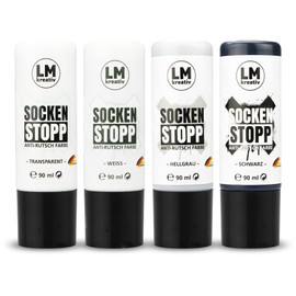 LM-Kreativ Socks Stop Non-Slip Set (Set Black, White, Grey, Transparent) - ABS Non-Slip Sock Stop Cream, Liquid Sock Sole, Non-Slip Stop