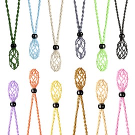 weryerker 12 PCS Multicolor Crystal Necklace Cord Empty Stone Holder 1.57“ Replacement Necklace Rope Hand-Woven Necklace Cord with Adjustable for Stone Necklace DIY Bracelet