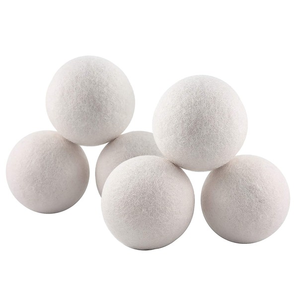 Smart Design Wool Dryer Balls - Natural Eco Fabric Softener - Eliminates Wrinkles & Reduces Static - for Laundry, Clothes, Fabrics - Home Organization - (6 Pack) [White]