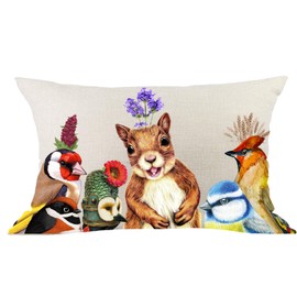Aceroece Brown Blue Green Bird Squirrel Oar Cactus Lavender Lumbar Pillowcase Cotton Linen Throw Pillow Cover Cushion Case Rectangular 12 x 20 Inches