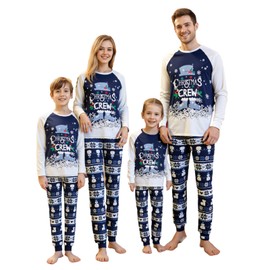VS&LLWQ Family Matching Christmas Pajamas Set, Navy Blue and White Snowman Print Xmas Jammies Sleepwear(PJS-133-Women, Medium)