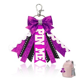 Glitter Pin Me Bow Keychain for Cheer Bag Backpack Charms for Handbags Purse Bling Charms for Girls Women Cheerleader Cheerleading Gifts for Team Coaches Cheer Gift Keychain for Kids Teens Bow Ribbon