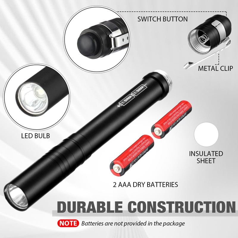 Tujoe 12 Pack LED Penlight Bulk, Pocket Flashlight with Clip,