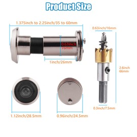 Tahikem Door Viewer Peephole, Door Viewers with 0.63inch/16mm Drill Bit Kit, Fits 1-3/8" To 2-1/4" Front Door, 200 Degree Wide Angle Peep Eye Hole, Anti Peeping Reverse Privacy Covers - Brushed Nickel