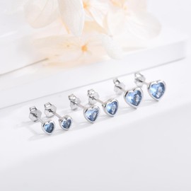 Sterling Silver Stud Earrings for Women Men Girls- Small Heart Shaped Cubic Zirconia Earrings Cartilage Blue CZ Hypoallergenic Tragus Piercing Earrings for Girls