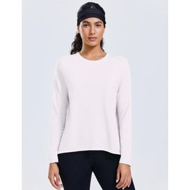 PINSPARK Active Long Sleeve Workout Tops for Women Quick Dry Lightweight Shirts with Back Pleated for Yoga Golf Tennies Camping, White Small