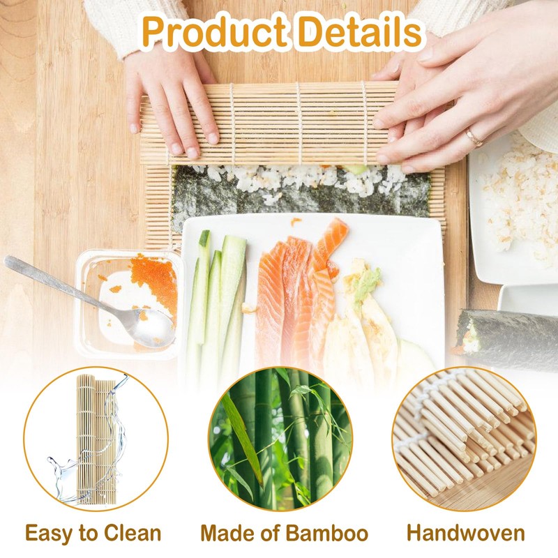 GTNCE 6 Pcs Bamboo Sushi Rolling Mat Set with 2