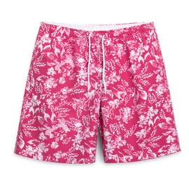 Men's Hawaiian Beach Shorts Swim Trunks Board Shorts Lightweight Casual Swimsuit Swimwear with Pocket No Liner(Rose Red,M)