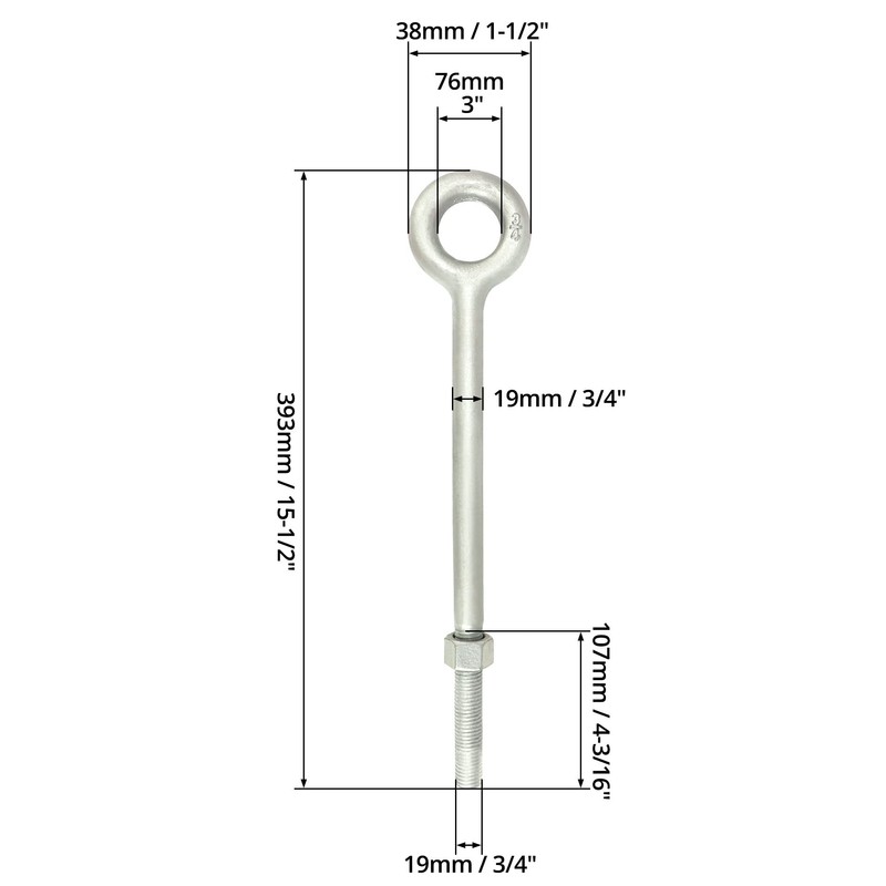 QWORK Eye Bolt with Nuts, 3/4'' x 12" Galvanized Eye
