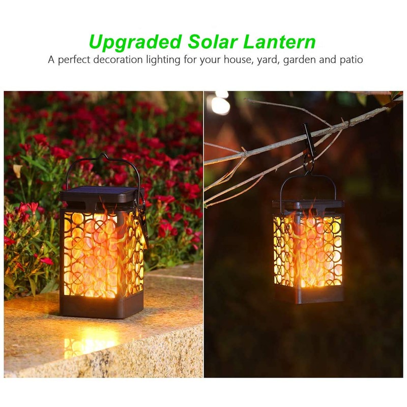 Solar Lantern, Metal, Flame, Solar Light, Waterproof, Outdoor, Hanging LED