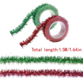 HAIKING Christmas Tinsel Garland, 2 Rolls Green Red Christmas Tree Glitter Garland Decoration for Wedding, Birthday, Christmas Party Supplies (1.5m/1.64yd)