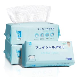 ITO - Toalla facial desechable, 60 unidades, tela facial biodegradable, toallas de limpieza ultra suaves y gruesas para piel sensible, toallitas secas removedoras de maquillaje (paquete de 3)
