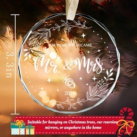 Wedding Gifts, The Year We Became Valentines Day Ornament 2024, Bridal Shower Gifts for Newlywed Couples, Bride, Groom, Crystal Glass Ornament Mr and Mrs Gifts