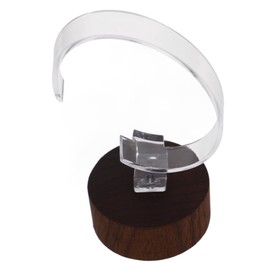FOMIYES Black Acrylic C Ring Watch Display Stand with Durable Walnut Wood Base Space Saving Bracelet Support for Watches Jewelry Storage Organizer for Shops and Trade Shows