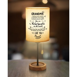 Calibron Grandma Mothers Day Gift from Grandkids Linen Fabric Wooden Table Lamp,Grandma Birthday Gifts Bedroom Night,Mothers Day Birthday Gifts for Grandma Nightstand Lamp, Great Grandmother Gift