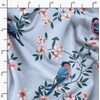 Soimoi Blue Heavy Canvas Fabric Peach Floral & American Robin