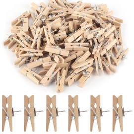 Pack of 100 Wooden Pegs with Pins, Natural Wooden Push Pins Clips, Drawing Pins with Wooden Clips, Push Pins Wooden Thumbtacks Set for Notice Board, Cork Boards, Crafts, Art Projects, Photo Supplies