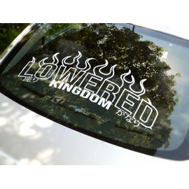 Lowered Kingdom Flame Windshield Rear Window Decal Car Sticker Banner JDM Vinyl Graphics Stance Kanji KDM (11" x 30")