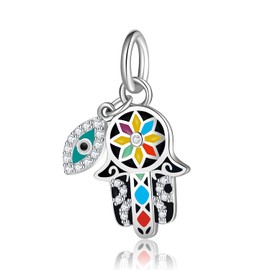 AIEGNOS Hamsa Charm 925 Sterling Silver Hand of Fatima Charm for Bracelet Hamsa Evil Eye Pendant for Women European Snake Bracelet