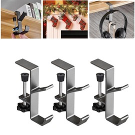 3Pcs Garland and Stocking Mantel Holders with 2 Hooks Desk Handbag Headphone Hanger Adjustable Mantel Hanger for Garland No Drill Garland Fireplace Stocking Hanger for Home Party Xmas Decoration