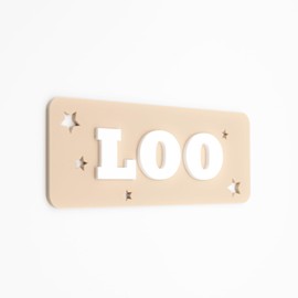 NOIR.DESIGN Decorative Loo Sign, Acrylic, Beige and White, 15 x 5 cm, Modern Bathroom Signage with Star Accents