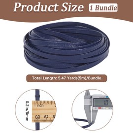 GORGECRAFT 5.5 Yards Lychee Grain PU Leather String Strips 5mm Flat Leather Cord 1mm Thick Double Sided Lambskin Leather Strap Shiny Foldover Leather Supplies for Jewelry Making DIY Craft, Marine Blue