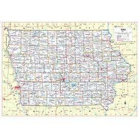 Cool Owl Maps Iowa State Wall Map Poster Rolled 34"Wx24"H (laminated)