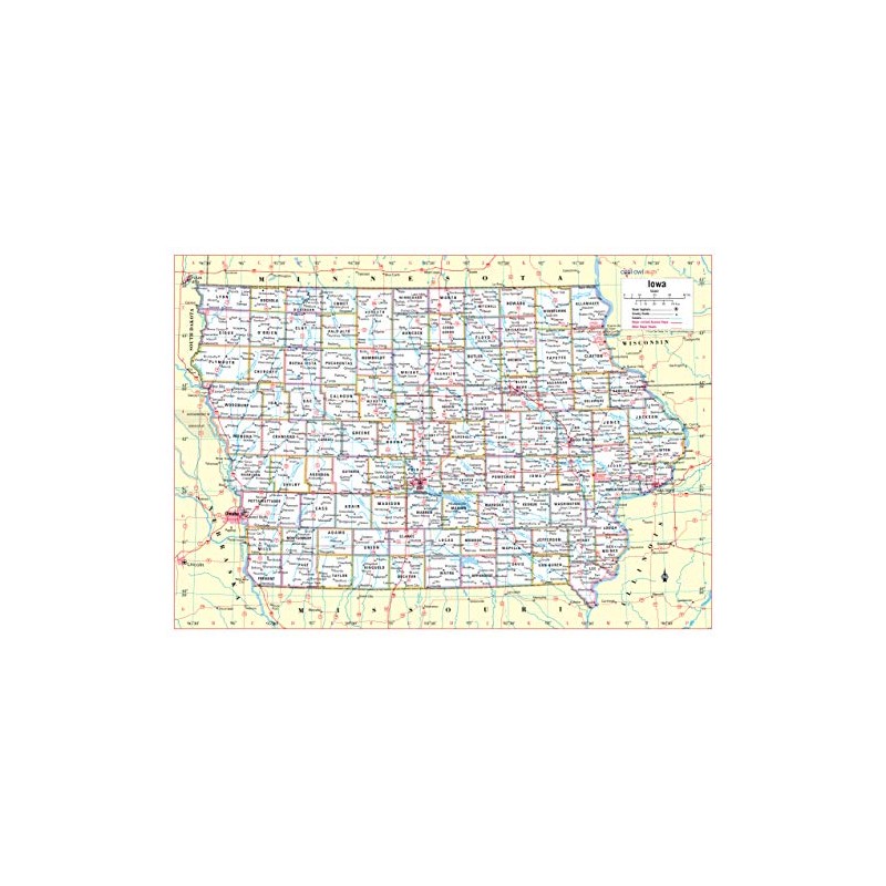 Cool Owl Maps Iowa State Wall Map Poster Rolled 34"Wx24"H
