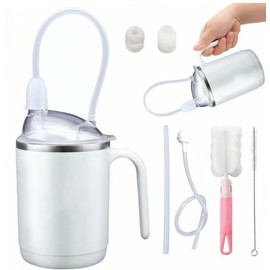 OOCOME Adult Sippy Cup for Elderly Spill Proof, 3 in 1 304 Stainless Steel 15.4oz Spill Proof Cup with Straw, No Spill Feeding Cup for Patient, Disabled, Maternity, Bedridden and Dysphagia People