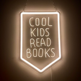 Cool Kids Read Books Neon Sign LED Neon Light for Classroom, Library Bedroom Wall Decor, Warm White 3D Engraving Lettering USB Power with dimmer 13.8 * 9.4 Inches